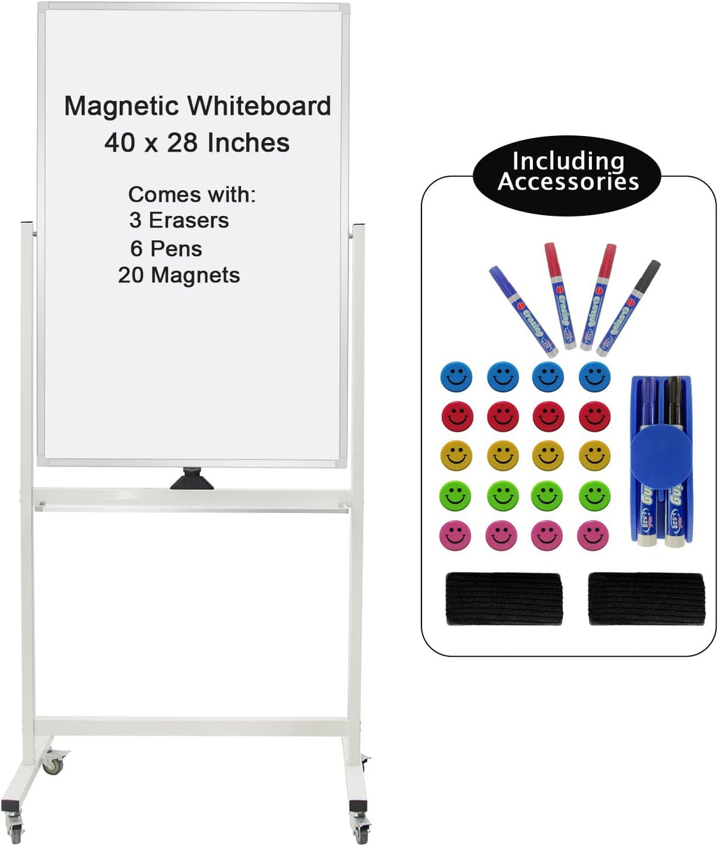 Max-officoo 40" x 28" Mobile Dry Erase Whiteboard Double-Sided White Boards on