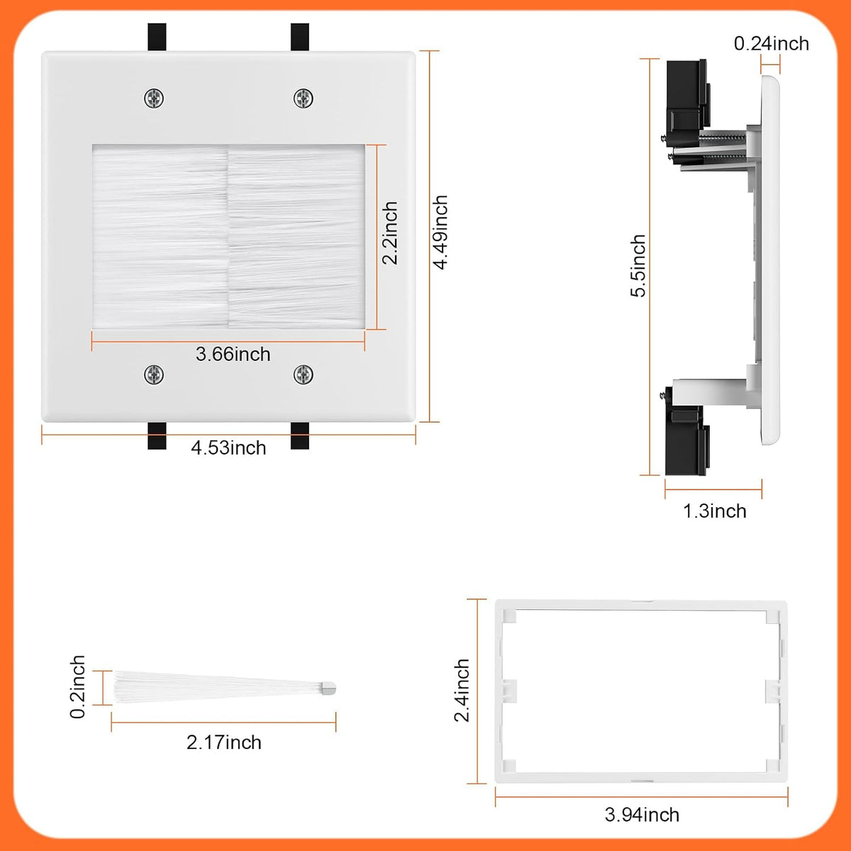 in Wall Cable Management Kit with Brush Wall Plate,AC Outlets & USB-A+USB...