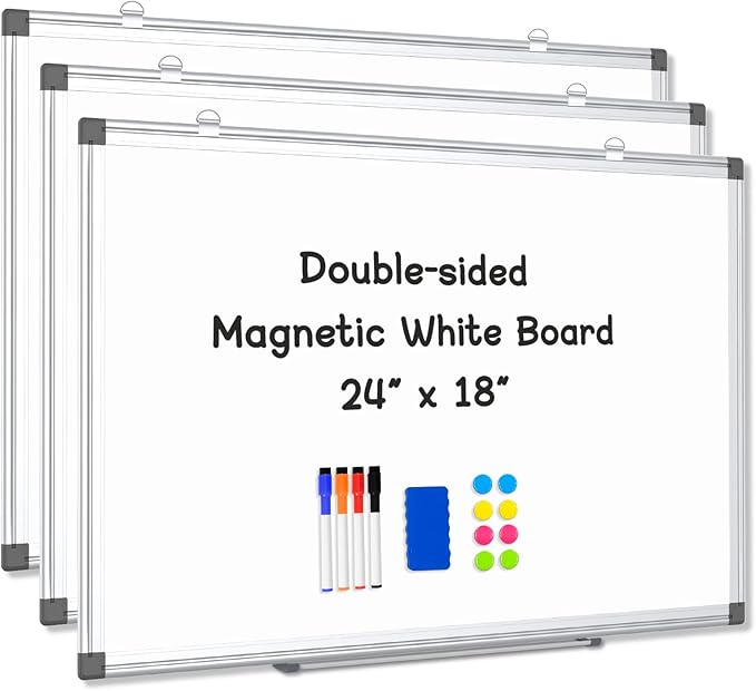 AMUSIGHT 3 Pack Double-Sided Magnetic Whiteboard, Aluminum Frame White Board by AMUSIGHT