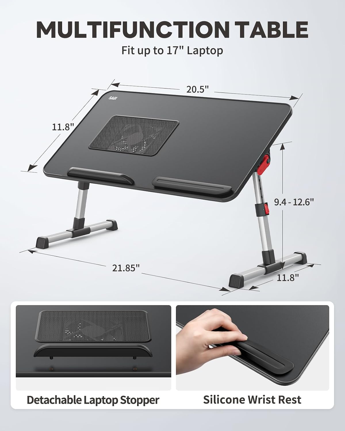 Laptop Desk for Bed with Cooling Fan, SAIJI Lap Desk Tray Table