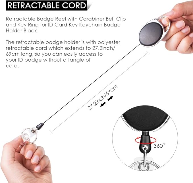 Retractable Badge Holder with Carabiner Reel Clip and Key Ring - Image 6