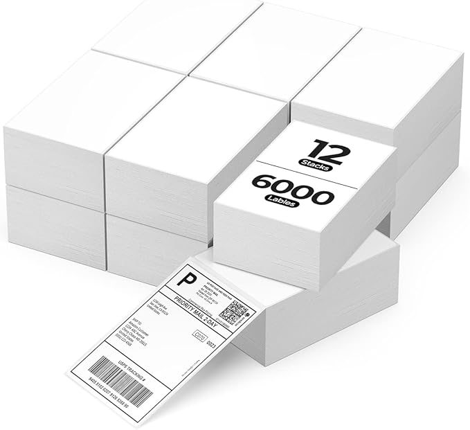 MUNBYN 4x6 Inch Direct Thermal Labels, 6000 Labels/12 Stacks, Fanfold Shipping by MUNBYN