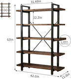 5-Tier Industrial Style Solid Wood Bookcase and Book Shelves, Rustic Wood and - Image 2