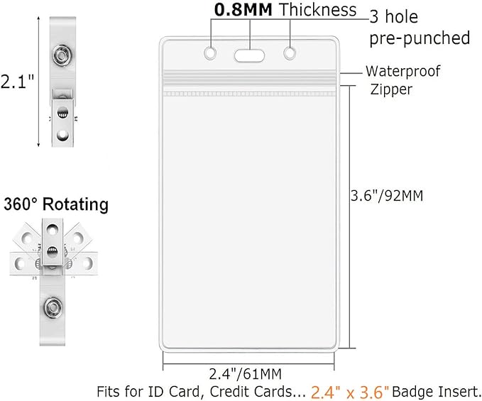 Vertical ID Badge Holder with Clip and Straps Heavy Duty Waterproof Ziplock - Image 4