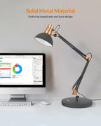 lepower metal adjustable desk lamp with clamp, swing, close-up detail
