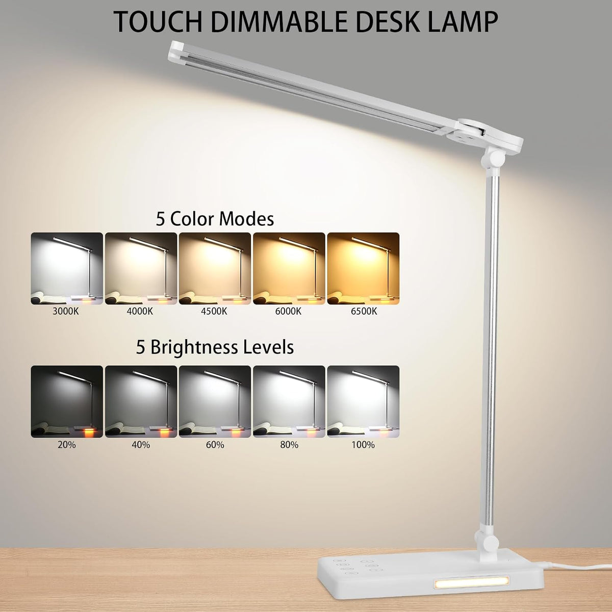 Semlos LED Desk Lamps for Home Office Dual Head Foldable Computer Desk Lamp