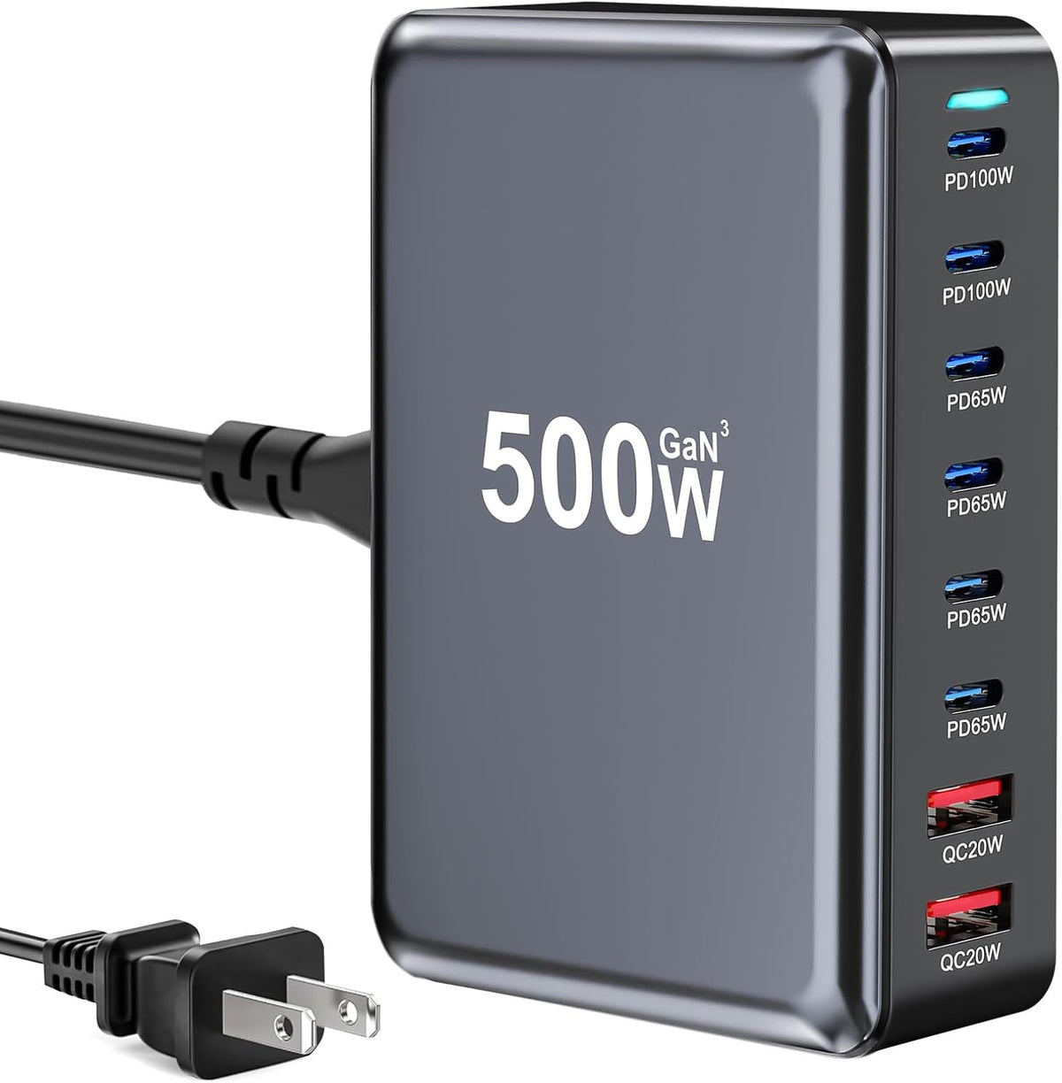 500W USB C Fast Charger Block, 8 Port USB Charging Station, GaN Ⅲ Pro Double