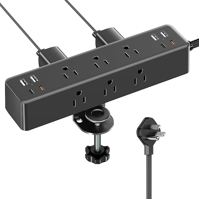 Flat Plug Desk Clamp Power Strip 15FT, 40W Total Fast Charging Station by AcozvinPowerStrip