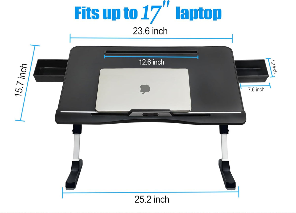 Bed Desk for Laptop, Adjustable Lap Desk with 2 Storage Drawers, Premium PVC ...