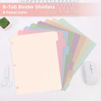 SKYDUE 8-Tab Write&Erase Plastic Dividers for 3 Ring Binder, 2sets | Binder Dividers with Tabs for Letter Size,with Sticker Labels,Divider Organizers for Student, Teacher,Pastels School Supplies