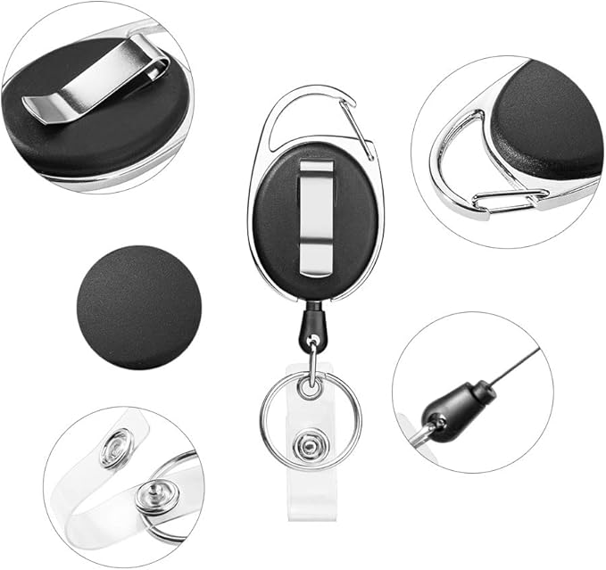 Retractable Badge Holder with Carabiner Reel Clip and Key Ring - Image 8