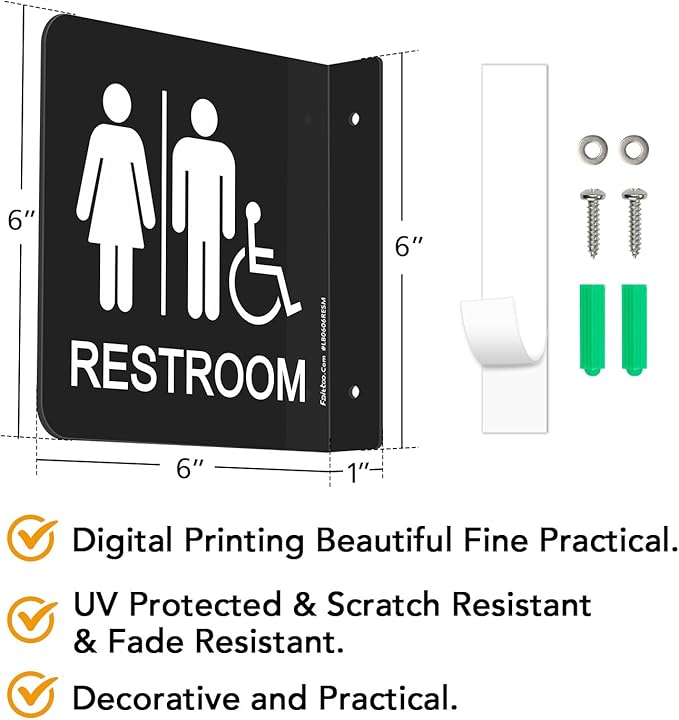 Faittoo Restroom Sign, Bathroom Signs, 6 x 6 Inches Acrylic Sign, - Image 2