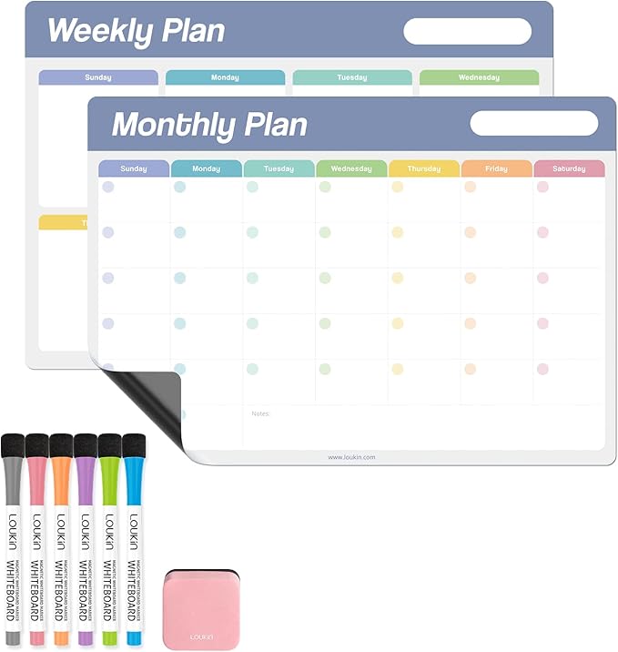 Loukin 17"x11.8" Dry Erase Calendar Set, Electrostatic Adsorption Whiteboard by LOUKIN
