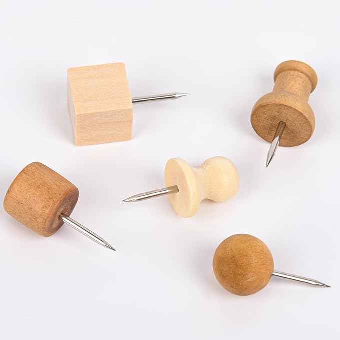 Thumb Tacks for Bulletin Boards, Wooden Push Pins - Image 3