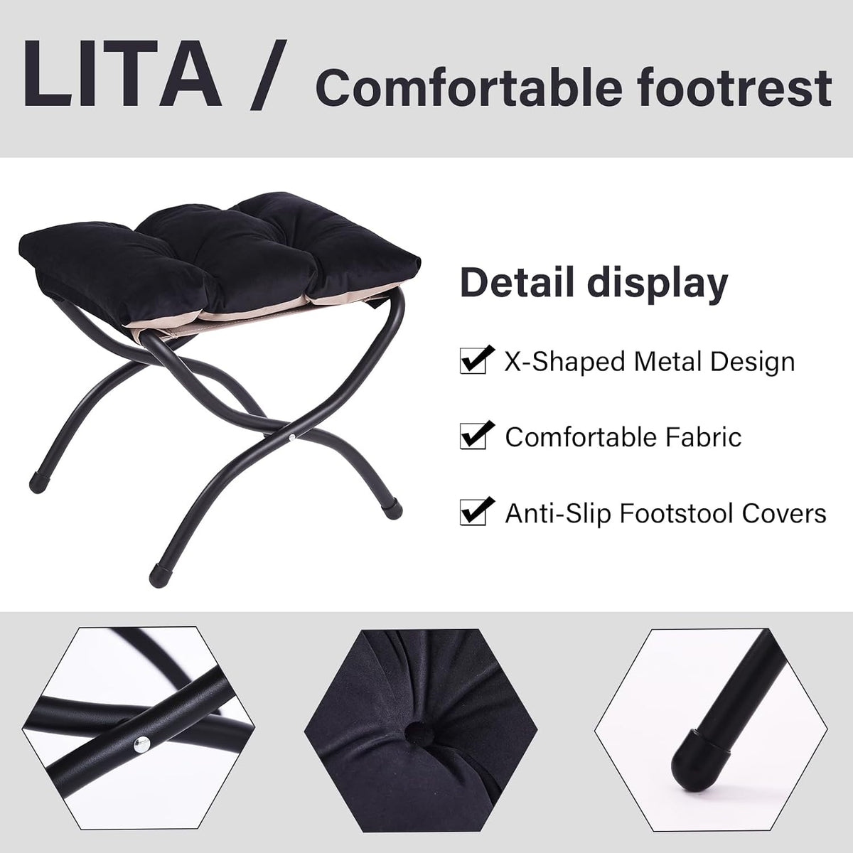 LITA Folding Ottoman, Foldable Footrest Stool, Portable Small Foot Stool for ...