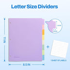 SUNEE 8 Tab Binder Dividers,Plastic Dividers for 3 Ring Binder,3 Ring Binder Dividers with Tabs for School Office Home Supplies,Soft Color, 1 Set