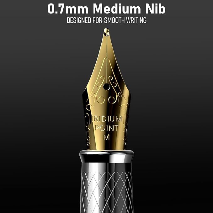 Nicpro Fountain Pen Set with Box, Classic Silver-Gold Fancy Pen with Converter - Image 2