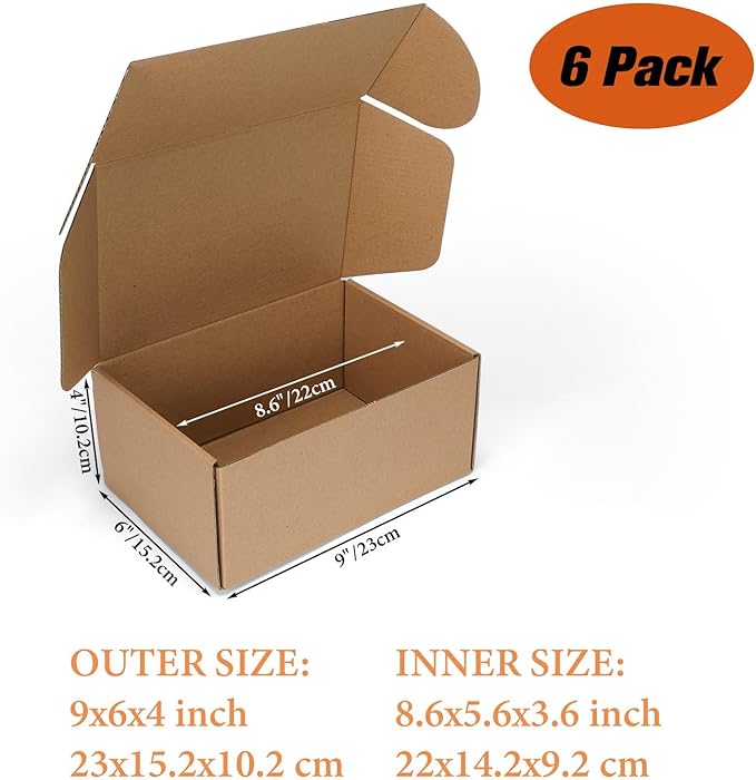 PHAREGE 9x6x4 inch Shipping Boxes 6 Pack Brown, Tab Lock Tuck Top Mailer Boxes - Image 2
