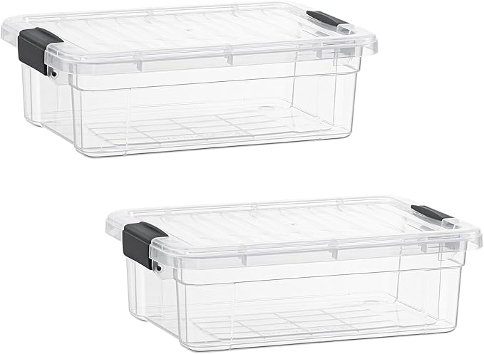 Superio Storage Bins with Lids- 2 Pack, 4.5 Qt Clear Boxes by Superio