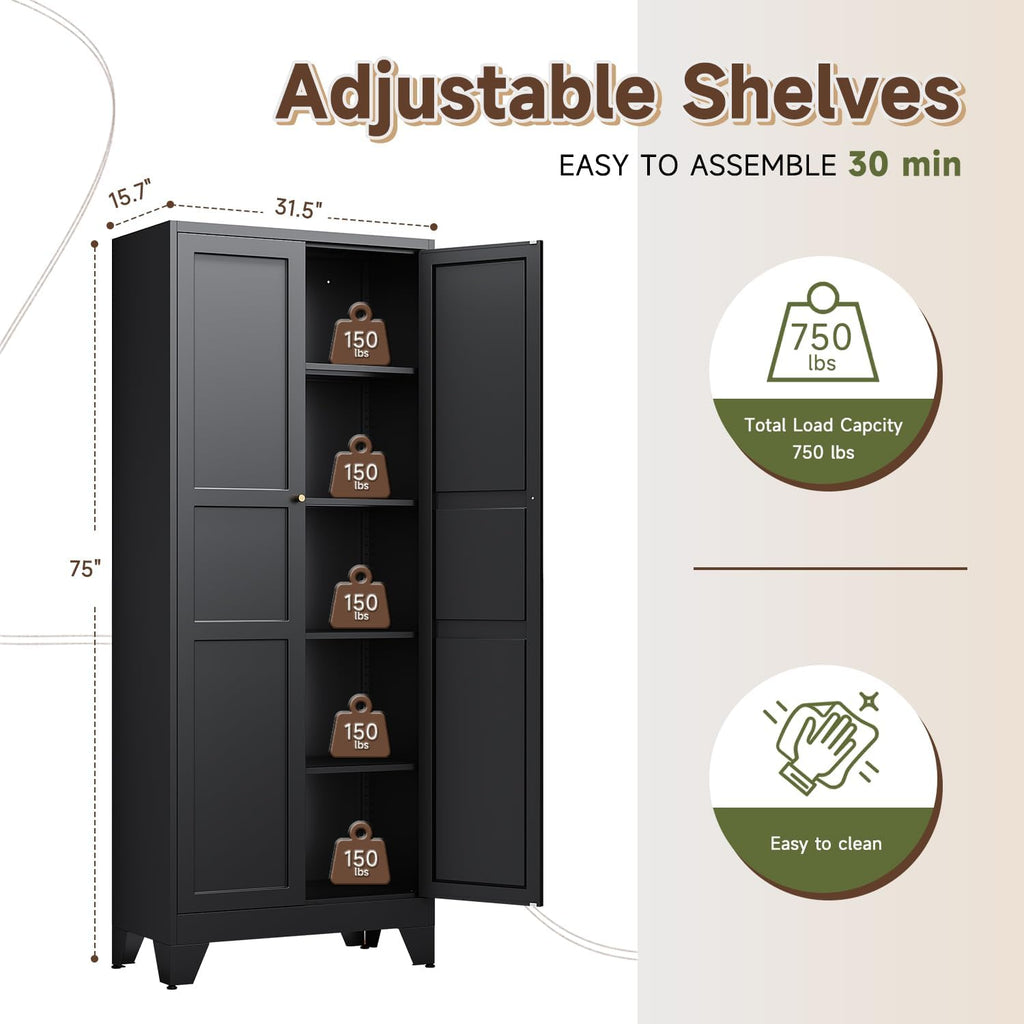 letaya 75" h metal storage cabinet with 2, close-up detail