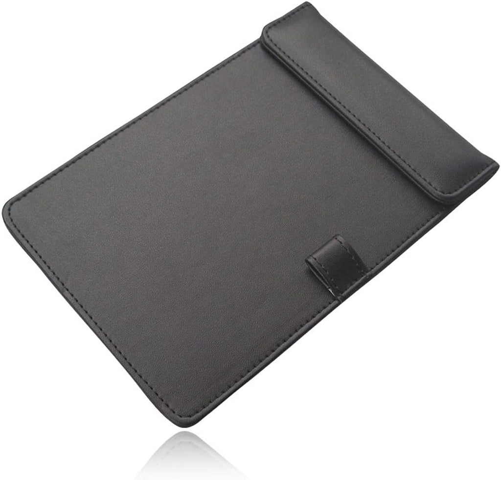 WELLYUK 4.7" X 7.5" PU Leather Clipboard, A6 File Clip Document Organizer Writing Pad Office Business Card Holder, Magnetic Conference Pad with Pen Holder, Black