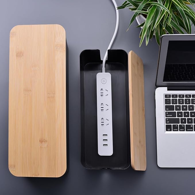 2 Pack Large Cable Management Box – Wooden Style Cord Organizer Box and Cover - Image 7