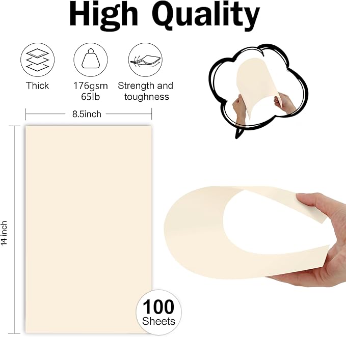 8.5x14 Cream Cardstock, 65lb Legal Size Card Stock 100 Sheets, Goefun - Image 2