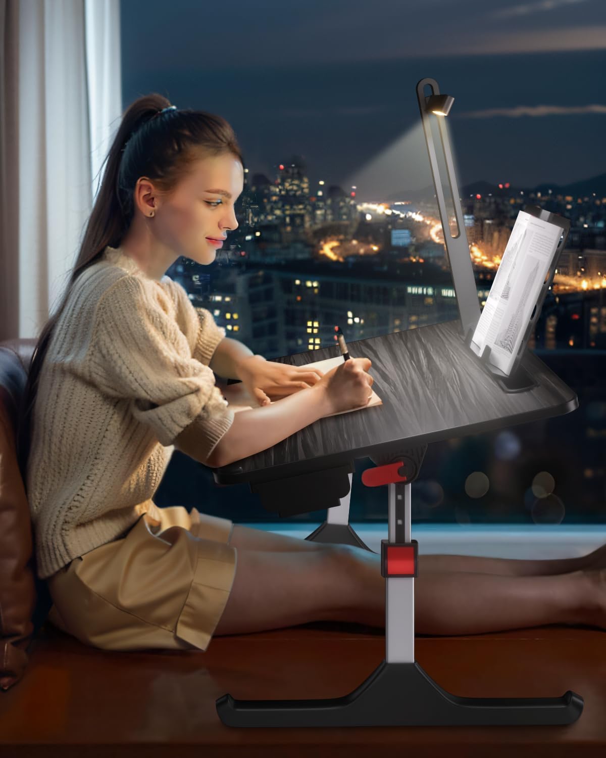 NEARPOW Laptop Bed Tray Desk with LED Desk Lamp, Foldable Couch Bed Table