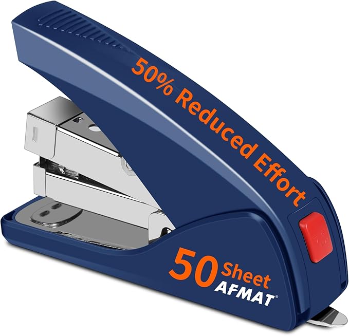 AFMAT Effortless Stapler for Desk, 50 Sheet Capacity, Low Force, Built-in by AFMAT