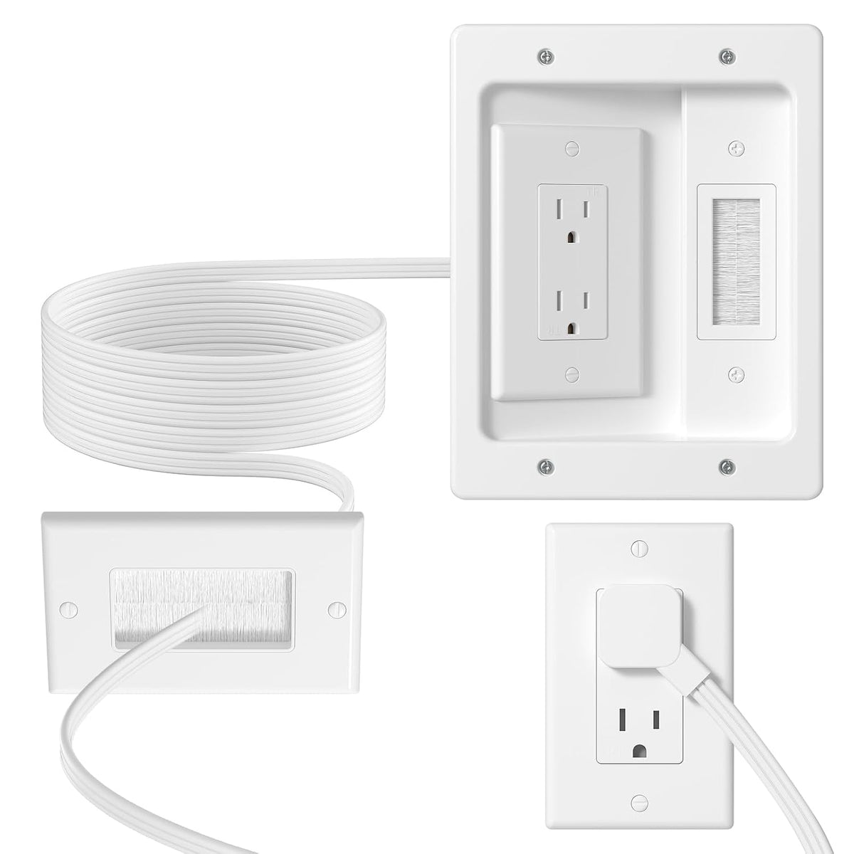 in Wall Cable Management Kit with Brush Wall Plate TV Wire Hider for Wall 2AC...