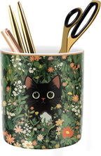 Black Cat Pen Holder for Desk Accessories, Durable Ceramic Pencil Organizer Decor for Room, Office, Classroom, Cat Lover Gifts