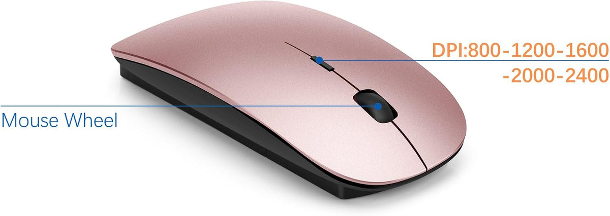Wireless Keyboard and Mouse Ultra Slim Combo, TopMate - Rose Gold Black