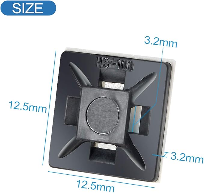 XHF 200 PCS 1/2" Black Self Adhesive Cable Zip Tie Mounts Wire Cable Clips - Image 3