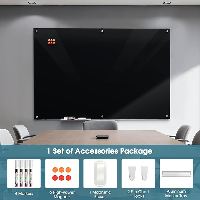 MaxGear Glass Whiteboard Wall Mounted, Frameless Magnetic Dry Erase Board - Image 3