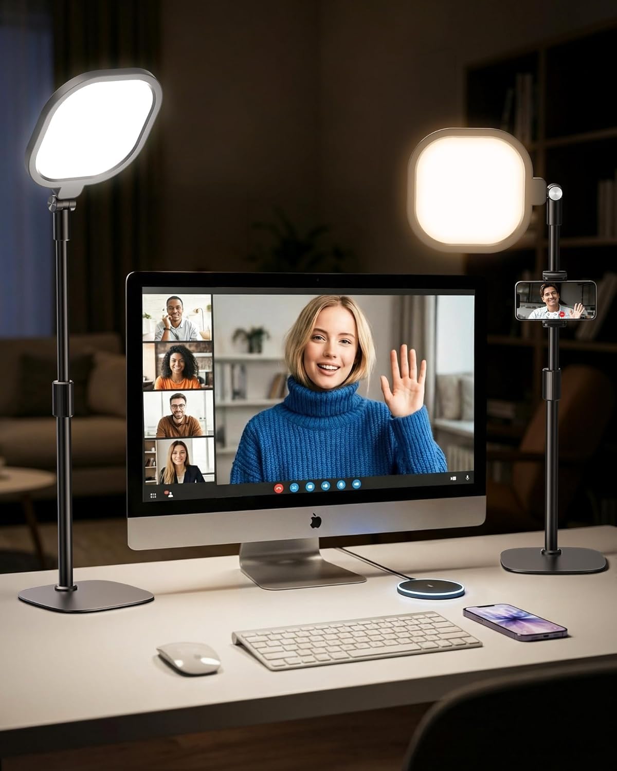 LitONES 2PCS Video Conference Light for Zoom with Stand, 30 Modes, CRI>98