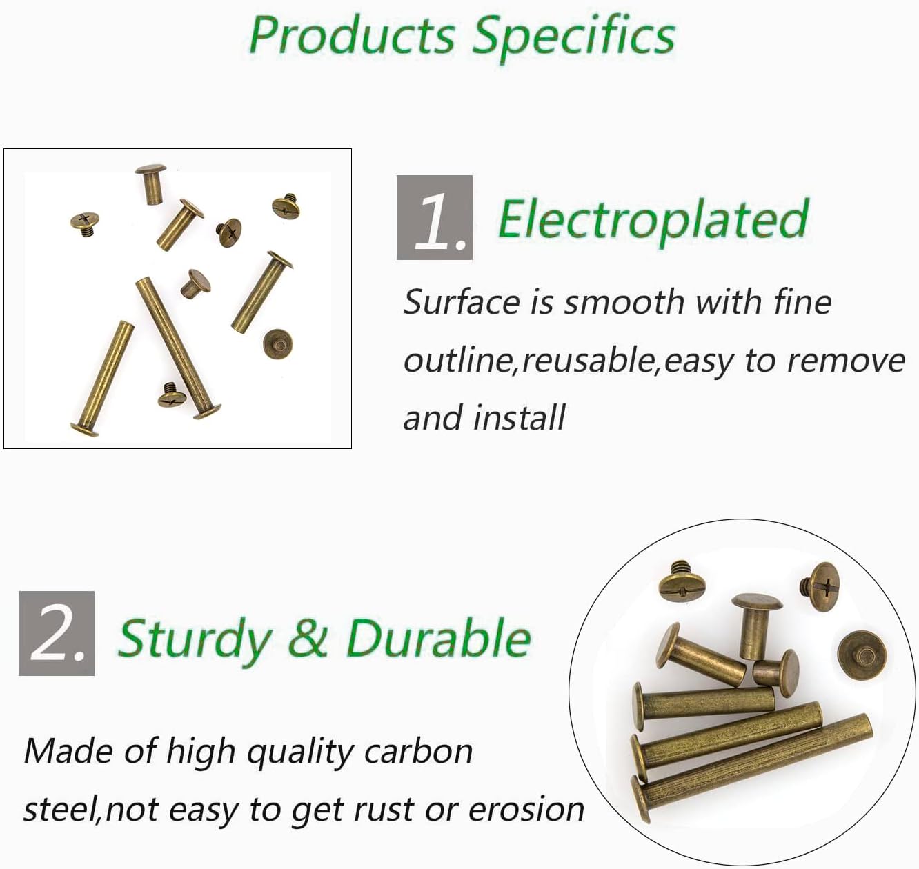 100 Pcs (50 Pair) Bronze Phillips Chicago Binding Screws Assorted Kits,6 Sizes of Flat Head Rivet Hollow Binding Screws Posts, for Leather Saddles Purses Belt Repair（M5 x 5/10/15/25/35/45）