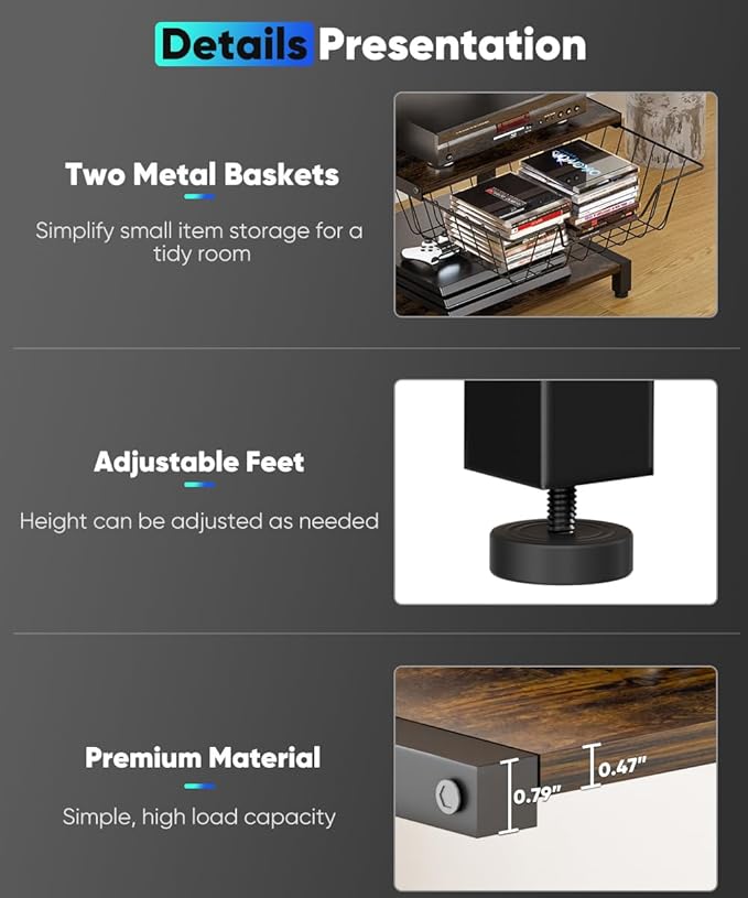 Ardier Media Stand with Detachable Baskets, 4-Tier AV Media Stand Corner Shelf - Image 3
