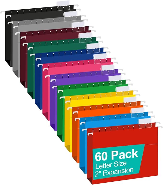 HERKKA Extra Capacity Hanging File Folders, 60 Pack Reinforced Letter Size by HERKKA