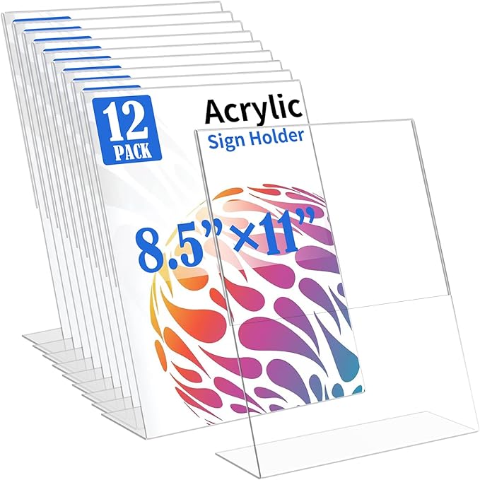 WAEFNO 12 Pack Acrylic Sign Holder 8.5 X 11, L Shape Clear Sign Holder by WAEFNO