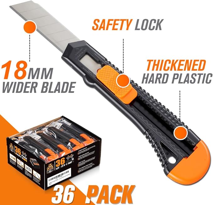 REXBETI 36 Pack Utility Knife, Retractable Box Cutter - Image 2