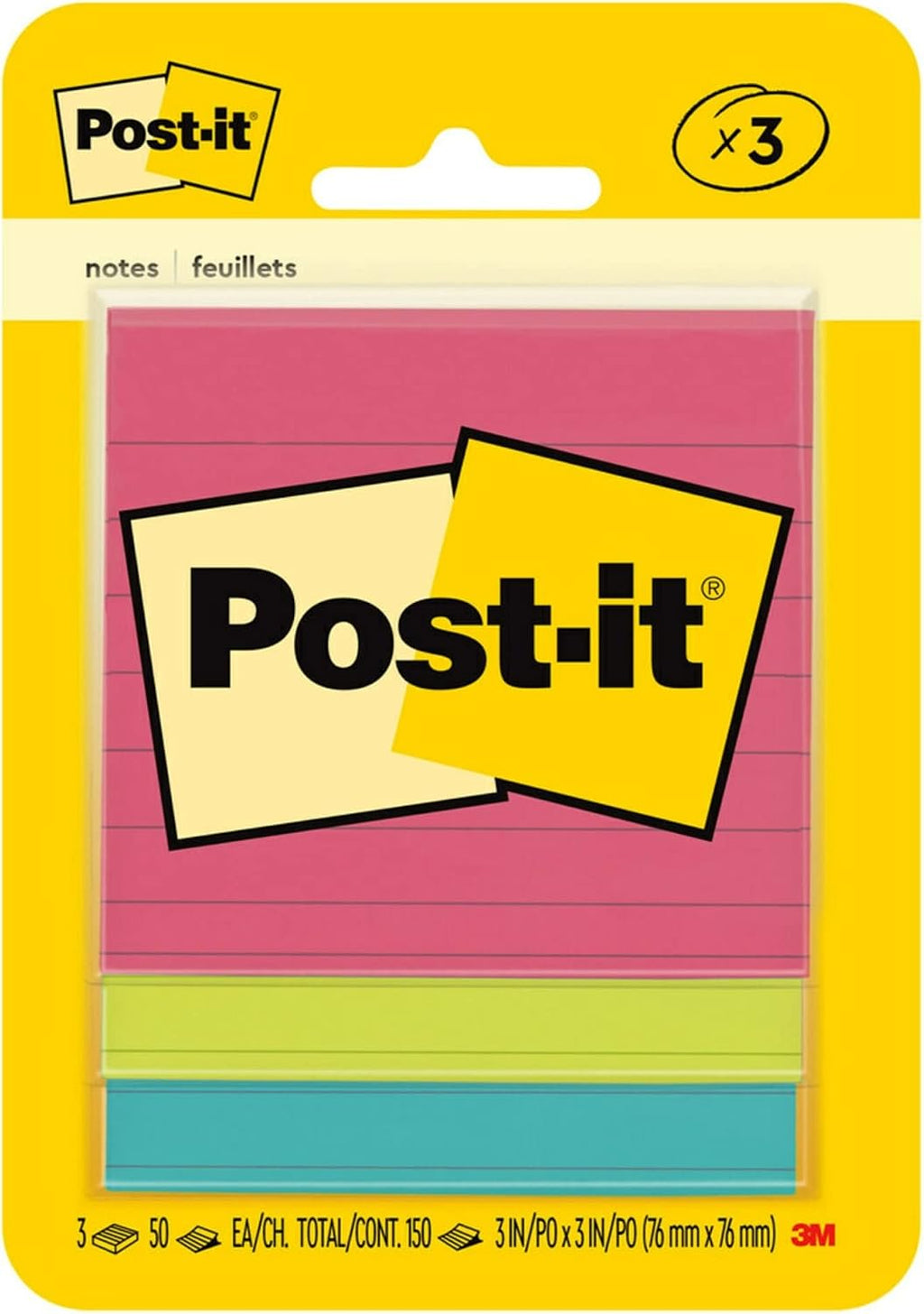 Post-it Notes, 3 x 3 in, Poptimistic Collection, 3 Lined Pads | School Supplies and Office Products