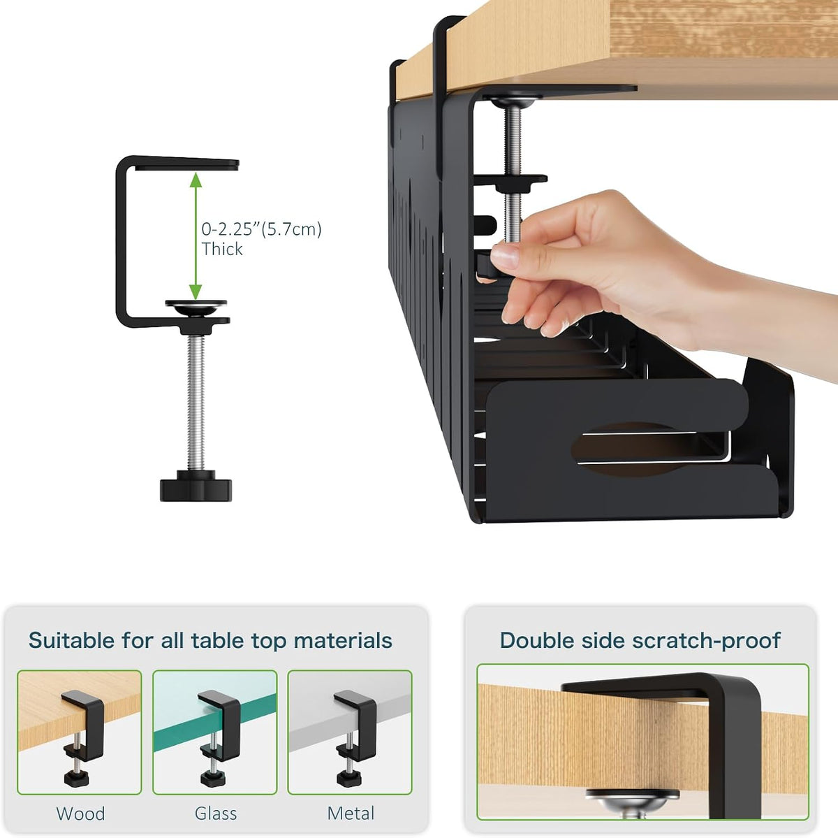 KEEGH Under Desk Cable Management Tray 48 in, Large Cord Hider, Black