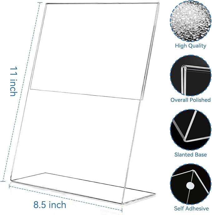 EHWINE 12 Pack Acrylic Sign Holder 8.5 x 11, L Shape Clear Plastic Display Stand - Image 4