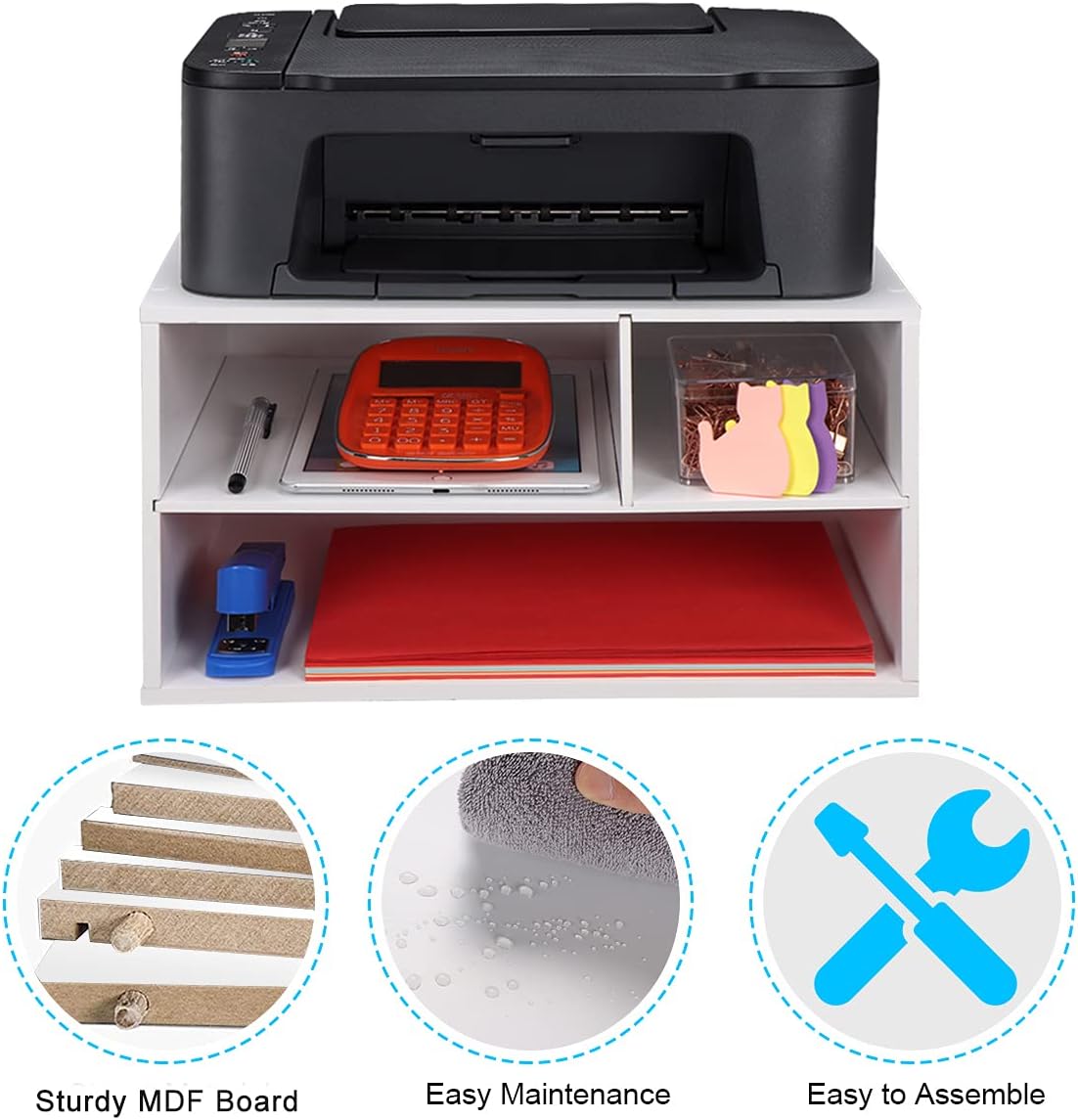 EMERIT Printer Stand Shelf with Storage Wood Desk Paper Organizer for Home/Of...