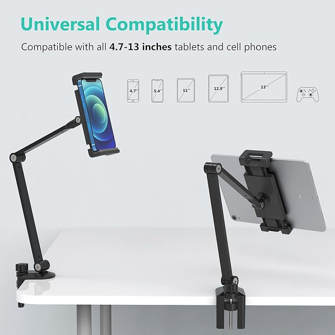 iPad Desk Mount, Adjustable Tablet Holder Clamp, 360 degree Rotation, Sturdy - Image 4
