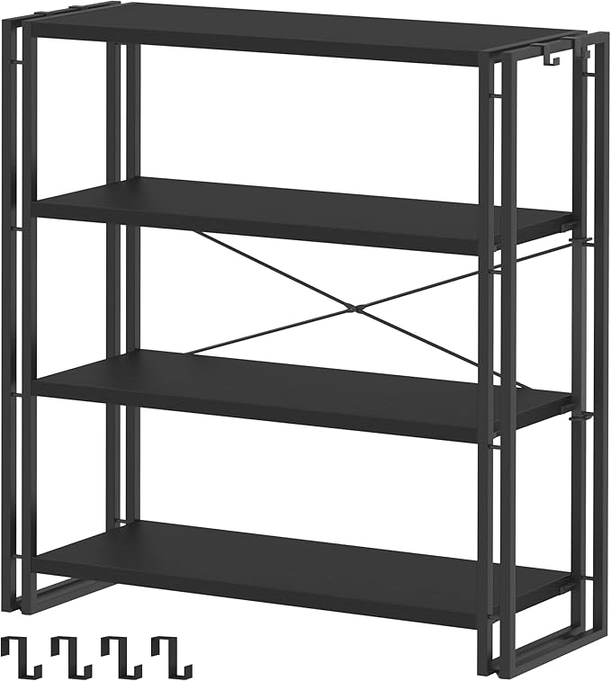 HCHQHS Bookshelf, 4-Tier Industrial Bookcase, Freestanding Tall Bookshelves by HCHQHS
