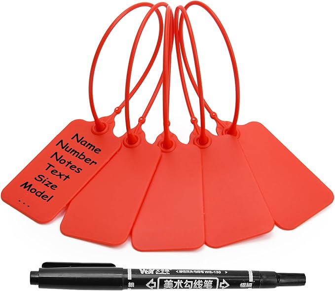 100 Red Blank Plastic Tags for Labeling Waterproof Hanging Labels Writable Tags by LeadSeals