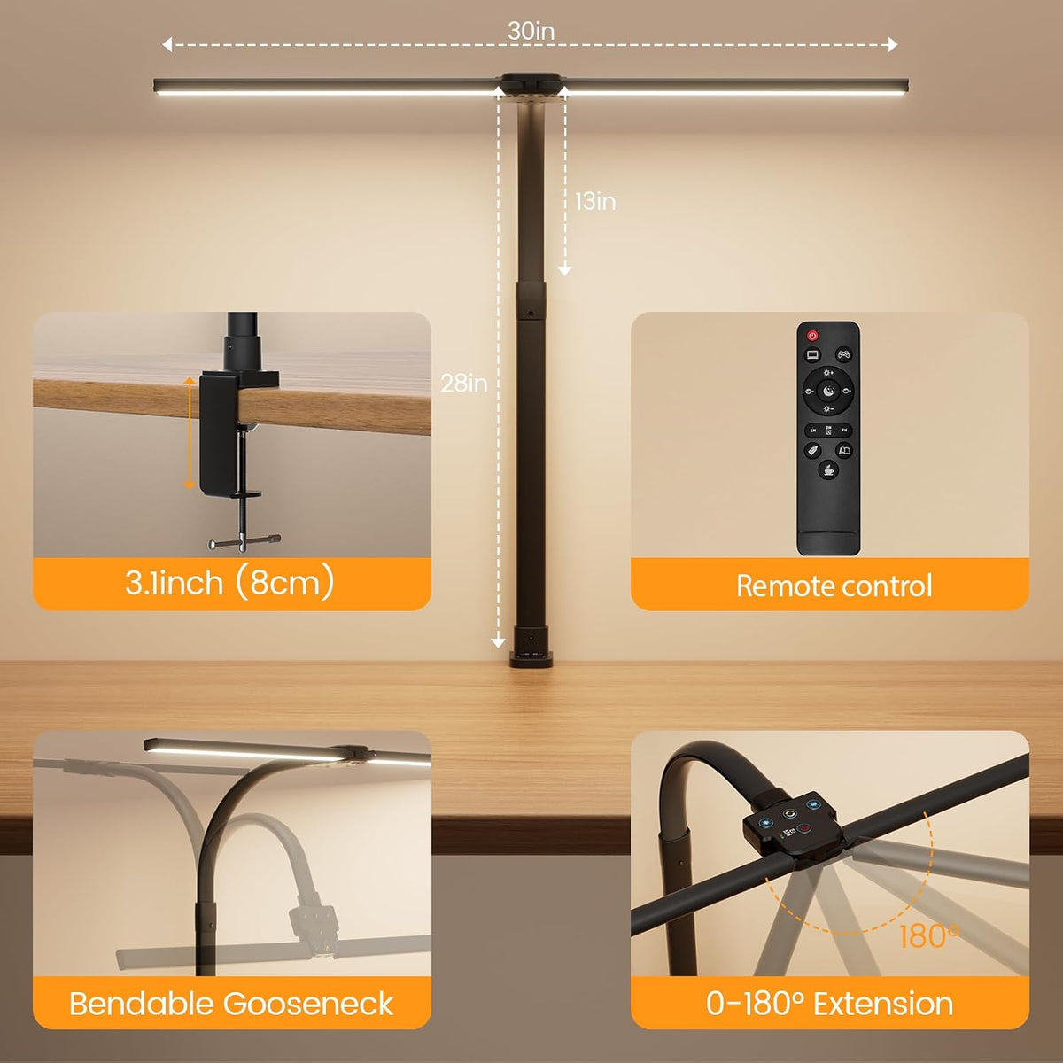 LED Desk Lamp for Home Office, 24W Computer Desk Light with Remote Control, B...