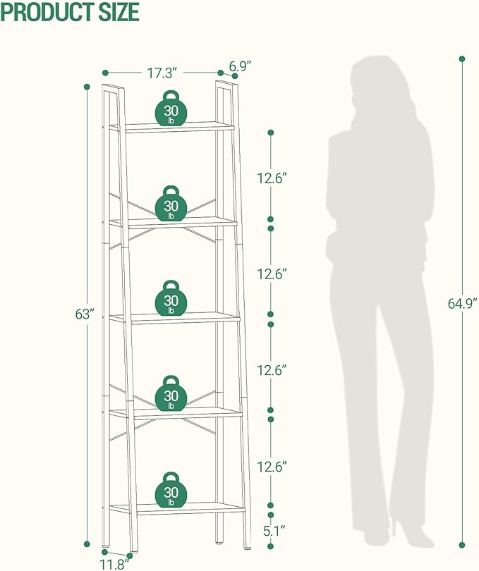 Hzuaneri Ladder Shelf, Bookshelf Bookcase, Freestanding Corner Storage Shelve - Image 2