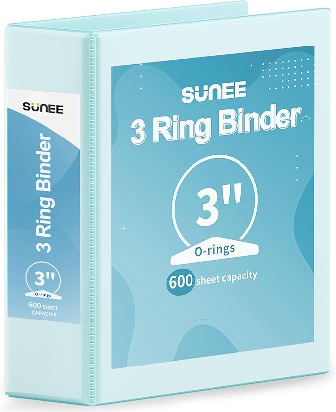 SUNEE 3 Ring Binder 3 Inch 1 Pack, Pastel Blue by SUNEE